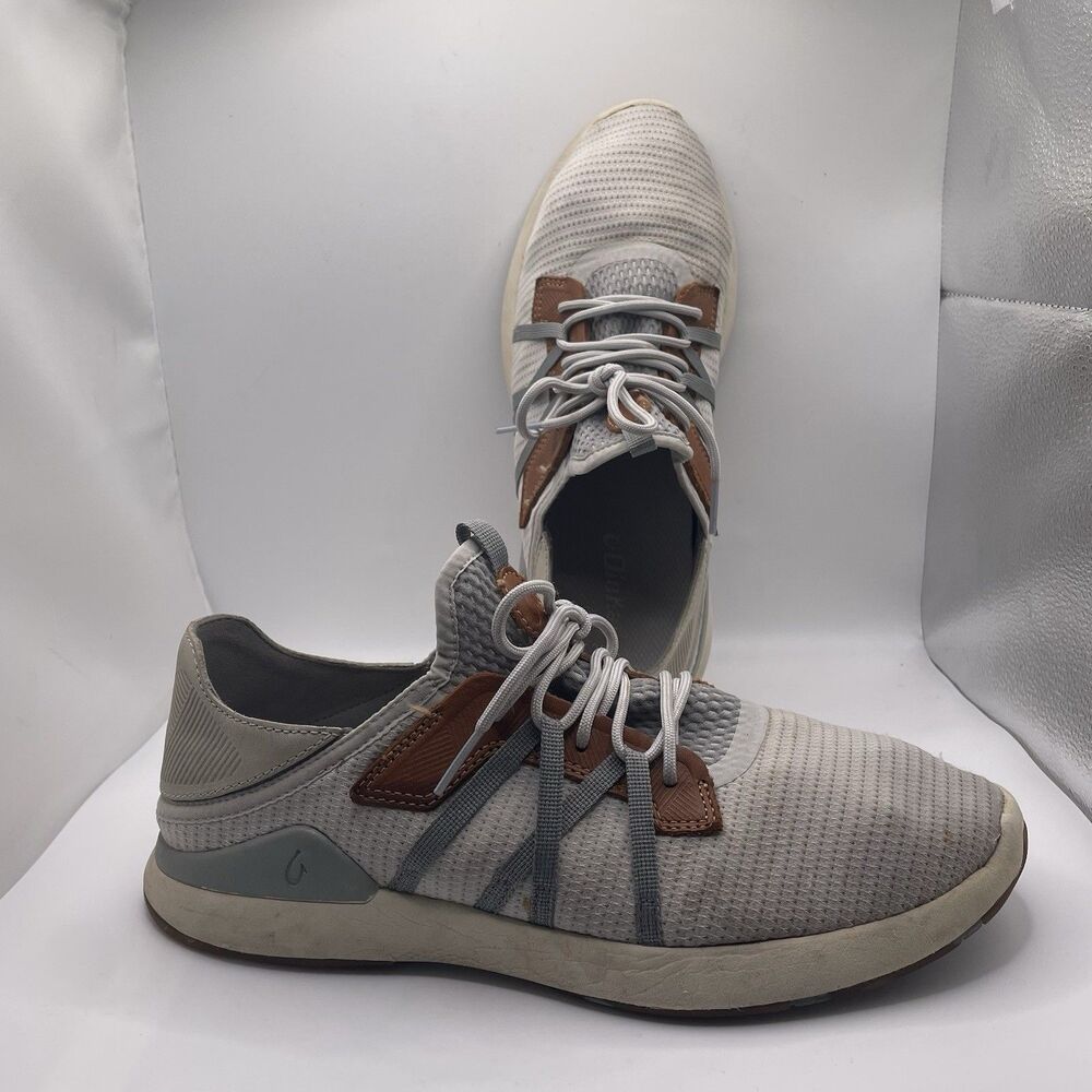 Olukai Mio Li Men's Size 9.5 Lace Up Sneaker Activewear Stretch Boating Gray